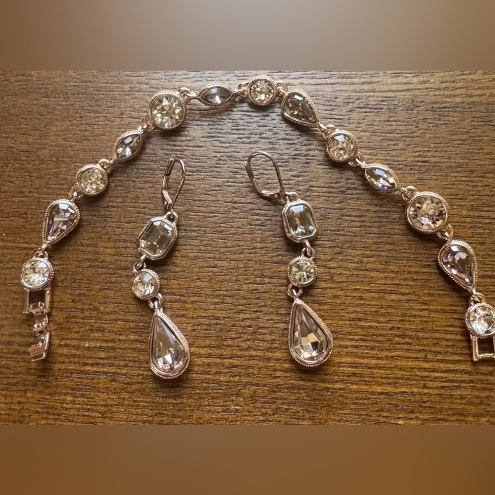 GIVENCHY Rhinestone Bracelet & Earrings In Rose Gold- Stamped - Picture 3 of 12